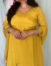 Yellow chinon silk suit set